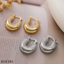 Luxus Damen Ohrringe Creole 18K Gold Weißgold Echtgold galvanisieren Zirkonia