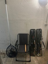 Angelset 2 Angelrute mit zubehör Stühle Kescher Fischknüppel NEU