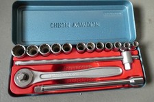 Knarrenkasten/Steckschlüssel, 1/2", W-Germany, Chrom-Vanadium, 15 Teile