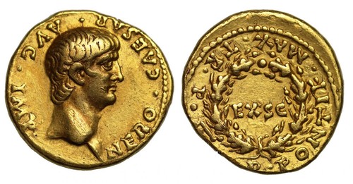 Nero gold aureus lugdunum - nero,, aureus,