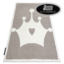 Moderne lustige Kinderteppiche "JOY" Krone für Kinder beige creme strukturell 