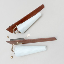 Paar 2 x Wandlampe Lampe Wandleuche Glasschirm Teak 60er Jahre