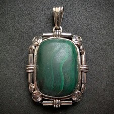 Jugendstil Anhänger 835 Silber Malachit Silberschmiedearbeit alt antik c. 1920