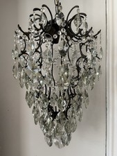 Französischer Messing Kristall Korb Taschen Kronleuchter Antik Vintage 3 Lampen Deckenleuchte