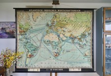 VINTAGE | SCHULWANDKARTE WENSCHOW WELTKARTE ERDE LARGE EARTH MAP | SCHOOL CHART