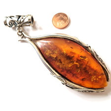 Sehr großer 800 Silber Anhänger - Bernstein - Vintage - Amber