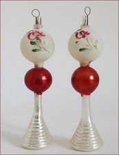 Alter Christbaumschmuck, 2 Öllampen mit roten Blumen, 10,5 cm