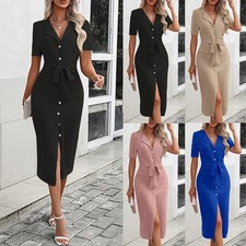 Damen V-Neck Hemdkleid