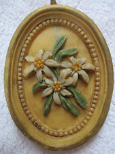  Wachsbild mit Blumenmotiv: Edelweiss 10 cm hoch aus  80. Jahen