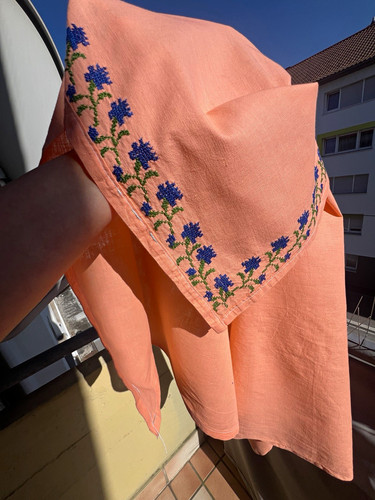 Tischdecke tuch apricot blau - tischdecke,