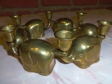 Kerzenhalter-Set mit 6 Elefanten aus Messing Koppelbar 1960er