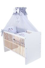 Babybett weiss-gelb mit 11tlg KomplettSet Bettwäsche Matratze Nestchen Maus Grau