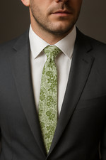 Moos Seide Herren Krawatte Salbeigrün NEU Hochzeit Silberfaden Blumen Paisley 503 C4 UK