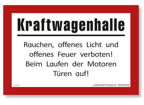 Hinweisschild kraftwagenhalle - hinweisschild,