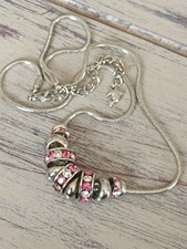 🩷Tolle Edelstahl Kette silber mit 11 Charms Anhänger rosa / silber  Strass🩷