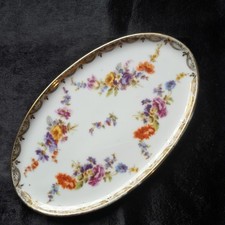 Beyer & Bock* kleine ovale Gebäckschale/teller Blumen-Muster*Goldrand*gebraucht 