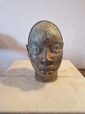 Afrikanische Stammeskunst–Benin Königskopf aus Bronze–Handgefertigte Skulptur 