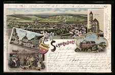 Lithographie Schorndorf, Neue Post und Bahnhof, Weiber von Schorndorf, Gesamtan 