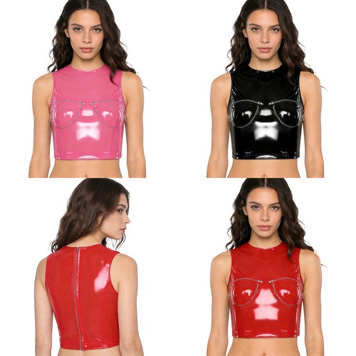 Damen lack leder crop top - leder,