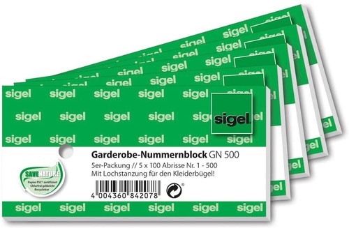Sigel nummernblock garderobe - nummernblock, "garderobe"