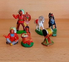 Indianer Squaw Häuptling Figur Pferd Trommel DDR Spielzeug Vintage Hartgummi 