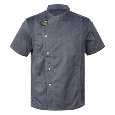 DE Herren Kochjacken Bäckerjacke Kochmantel Koch Uniform Druckknöpfe Arbeitshemd