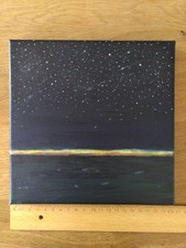 Unikat/Leinwand Acryl/Meer Horizont Nacht Sterne fluoreszierend/GlowInTheDark