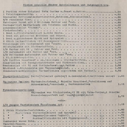 Menükarte historisch