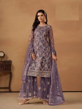 Lila Netz schwere Stickerei Sharara Anzug mit Dupatta | Festliche Mode Hochzeit