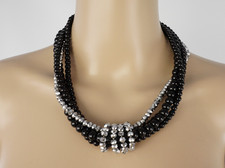 Bijou Brigitte Perlen Collier Kette schwarz silber Statement elegant Glitzer