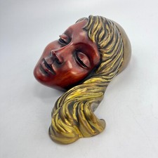 Achatit Wandmaske Hans Schirmer Handarbeit Büste Maske Mädchen mit Kappe Gold