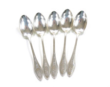 Set - 5 Teelöffel - reliefiert / floraler Dekor - 800er Silber - L=14cm