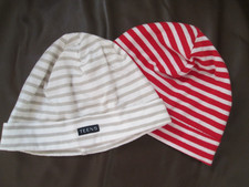 2x gestreifte Mütze, Beanie,  rot/weiß/beige
