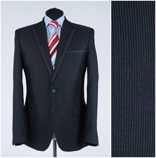 Gestreifter Herren Blazer 42R UK Größe MAGNAT Dunkelgrau Wolle Sport Mantel Jacke