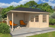 5-Eck-Gartenhaus ISO 6x3 m mit Fußboden + Anbau Holzhaus Gerätehaus Unterstand