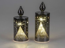 2er Set LED Dekoobjekte Kerzen KOMET 17 + 20cm schwarz gold aus Glas Formano W25