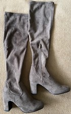 Absatz-Strumpf-Stretch-Stiefel Gr 36 Overknees grau-braun Kunst-Wildleder