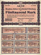 Bergbau AG Eilenburg 1923 Sachsen Leipzig Gründeraktie 5000 Mark Gewinnanteile