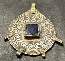 Antik&Vintage Schmuck Anhänger Berbersilber/Farbglas S-Marokko 60iger Jahre
