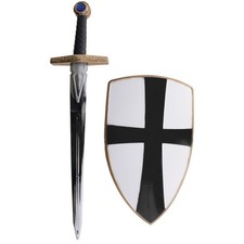Ritter Set Schwarz Schwert & Schild Kreuz Mittelalter Kostüm Kinder Spielzeug