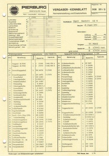 Datenblatt einstelldaten solex - datenblatt,