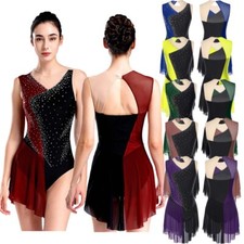 DE iEFiEL Damen Ärmellos Eiskunstlauf Strass Glitzer Ballettanzug Tanzkleid
