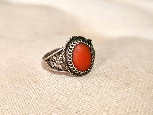 Vintage silberring mit koralle - silberring,
