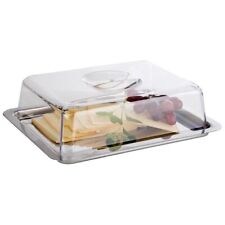 Servierplatte Aufschnittplatte Kuchenplatte + Haube Tablett Edelstahl 18 x 27