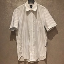 Hugo BOSS Hemd Slim Fit Gr S weiß blau gestreift Kurzarm Baumwolle Leinen