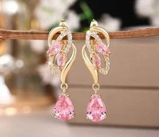 Elegante goldene Tropfen- und Hängeohrringe, synthetischer Zirkonia Strass Luxus