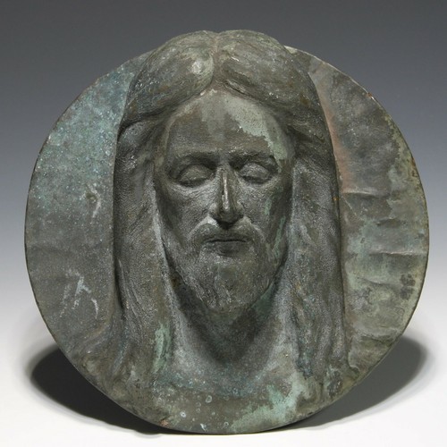 Bronze christus kopf signiert - bronze,