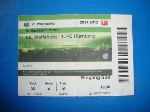 Ticket vfl wolfsburg 1 - 11/12,