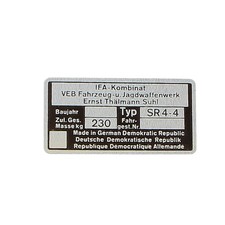 Typenschild Simson SR4-4