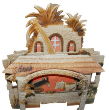 alte Papp 3D Aufstellkrippe Presspappe Oblate Pappe Ochs Esel Stern Stall